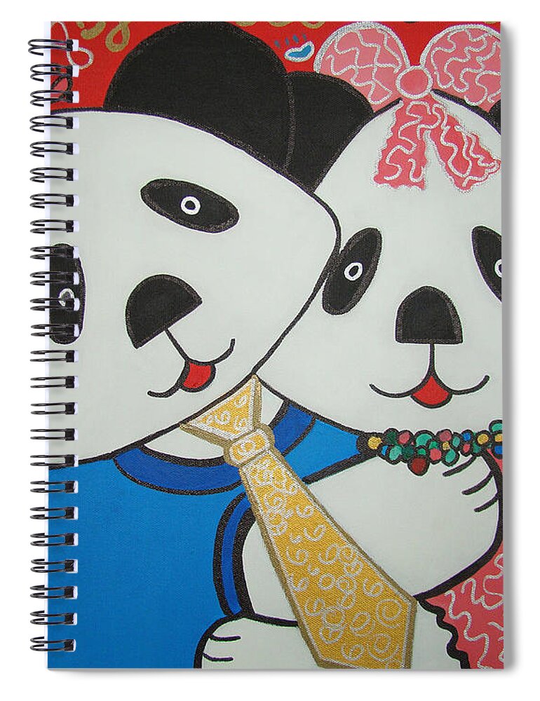 Pop-art Spiral Notebook featuring the painting Bear Party by Silvana Abel