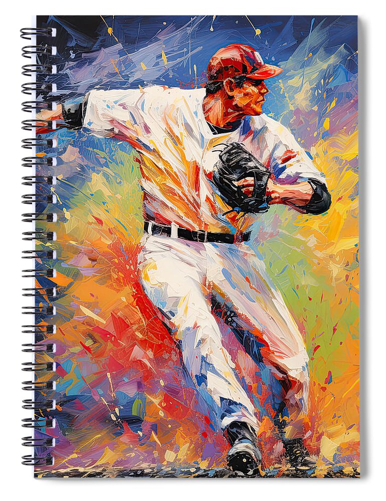Baseball Spiral Notebook featuring the painting Energetic Impressionist Baseball Paintings by Lourry Legarde