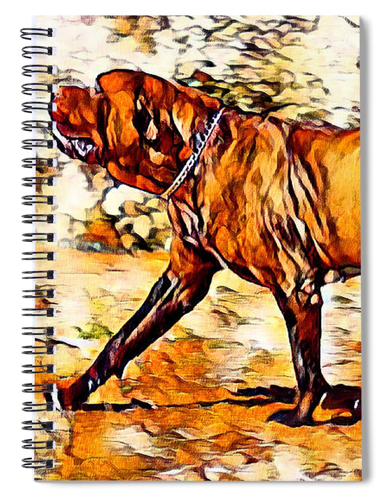 English Mastiff Spiral Notebook featuring the digital art English Mastiff waiting for a treat - brown high contrast by Nicko Prints