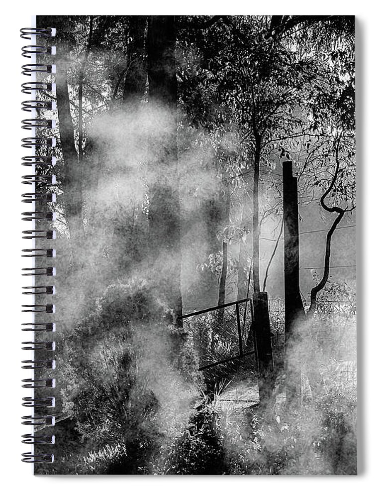 Botanical Spiral Notebook featuring the photograph Entrance to the unknown - mist in the garden of time by Jeremy Holton