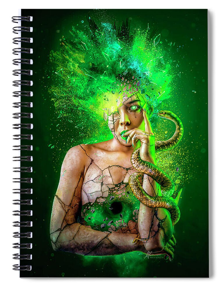 Envy Spiral Notebook featuring the digital art Envy from Seven Deadly Sins by Mario Sanchez Nevado