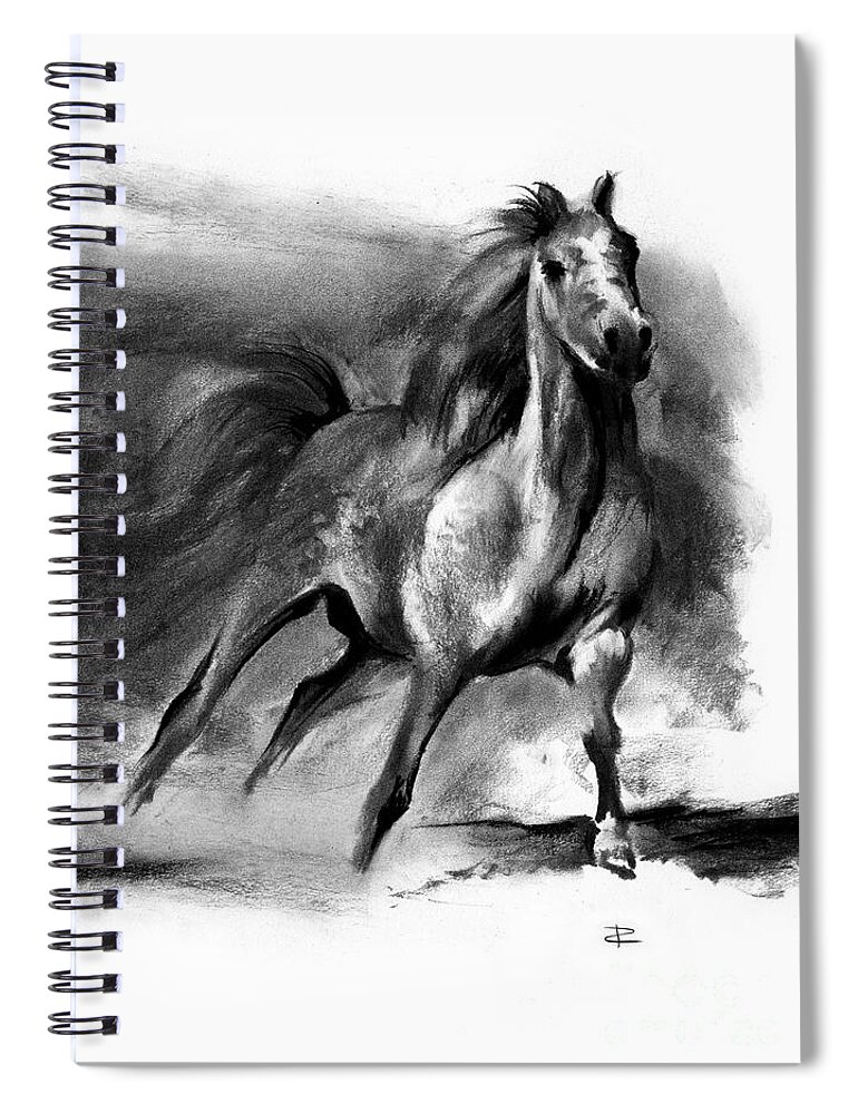 Charcoal Spiral Notebook featuring the drawing Equine II by Paul Davenport