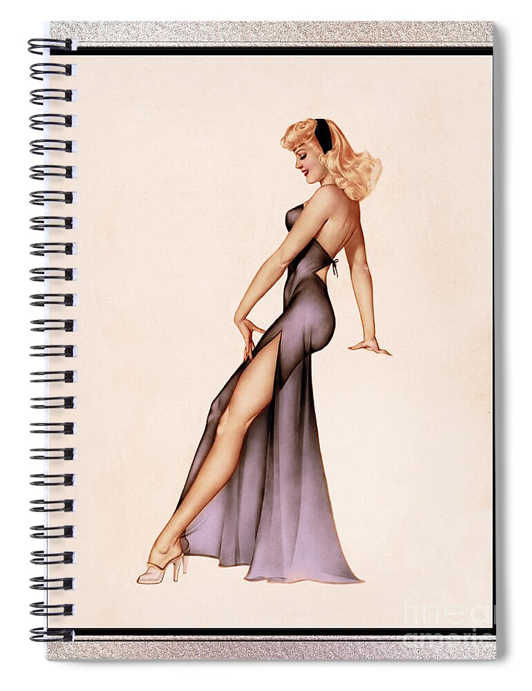 Varga Girl In Black Negligee Spiral Notebook featuring the painting Esquire Calendar Girl 1946 by Alberto Vargas Pin-up Wall Art Decor by Xzendor7
