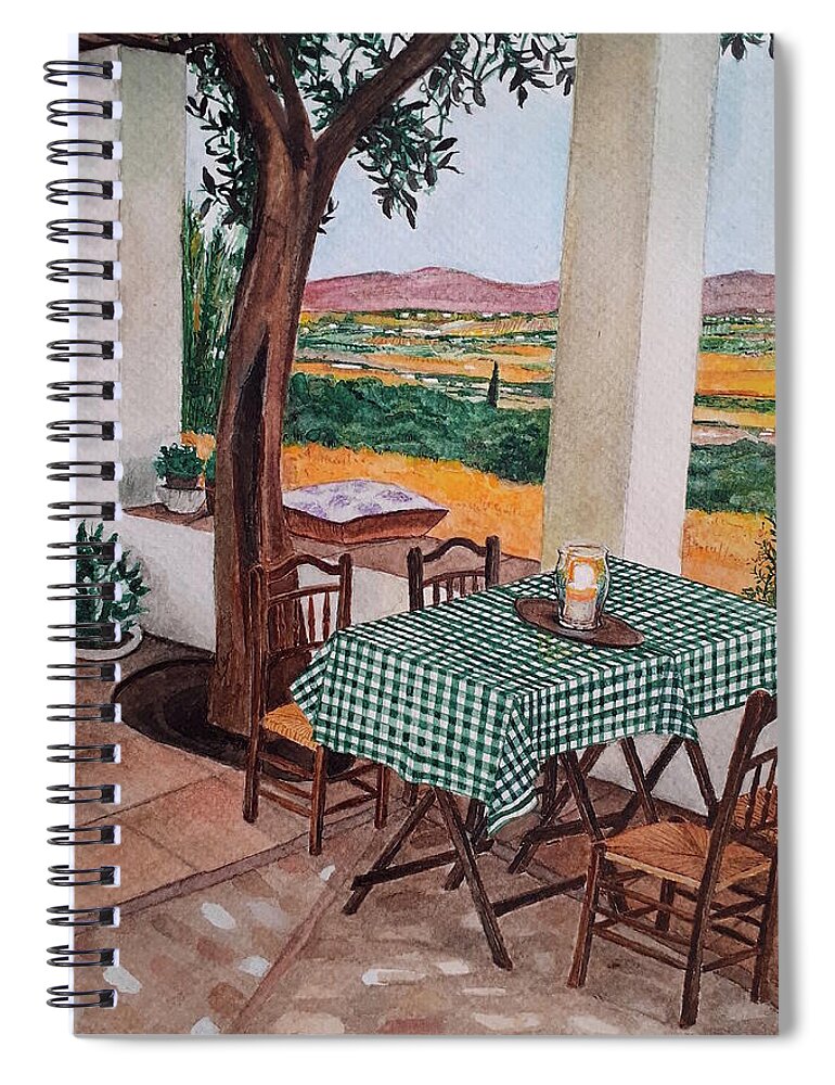 Porche Spiral Notebook featuring the painting Evening in the porch. Malaga. Spain by Carolina Prieto Moreno