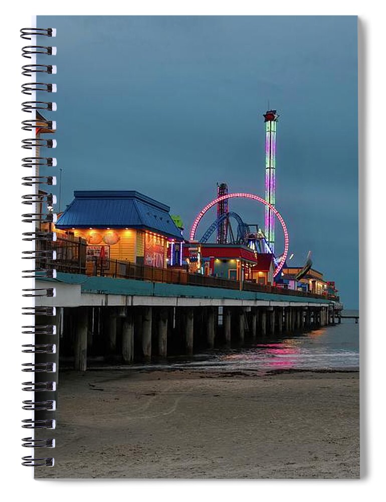 Stormy Spiral Notebook featuring the photograph Evening Lights on the Pleasure Pier by Diana Mary Sharpton