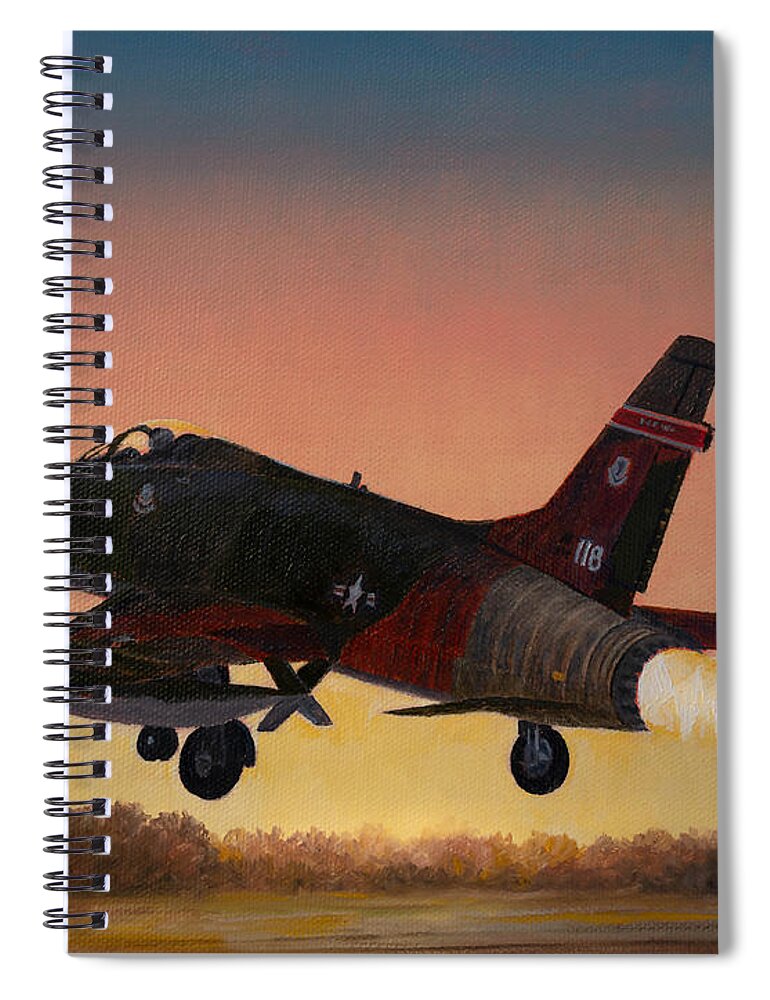 Aviation Spiral Notebook featuring the painting Evening Take Off by Douglas Castleman