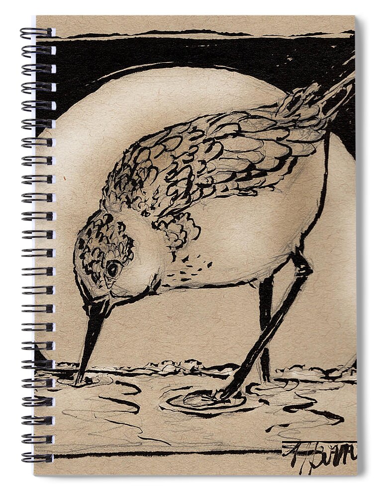 Sand Piper Spiral Notebook featuring the drawing Evening Walk by Marnie Clark