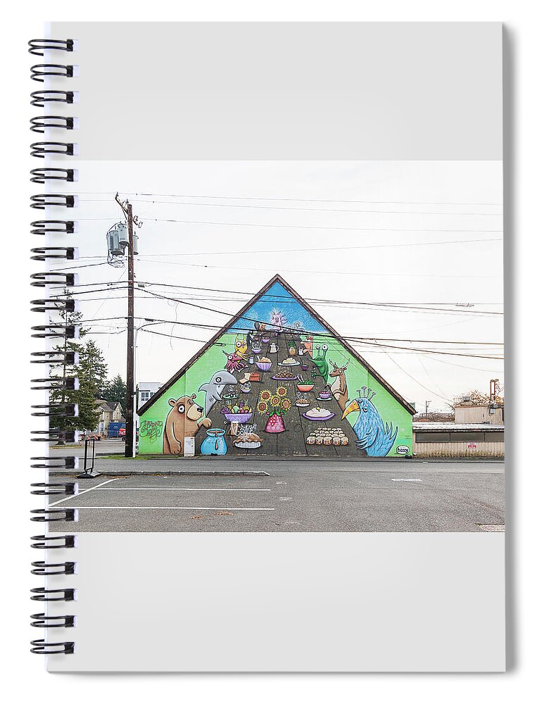 New Topographics Spiral Notebook featuring the photograph Everett Mural by Stuart Allen