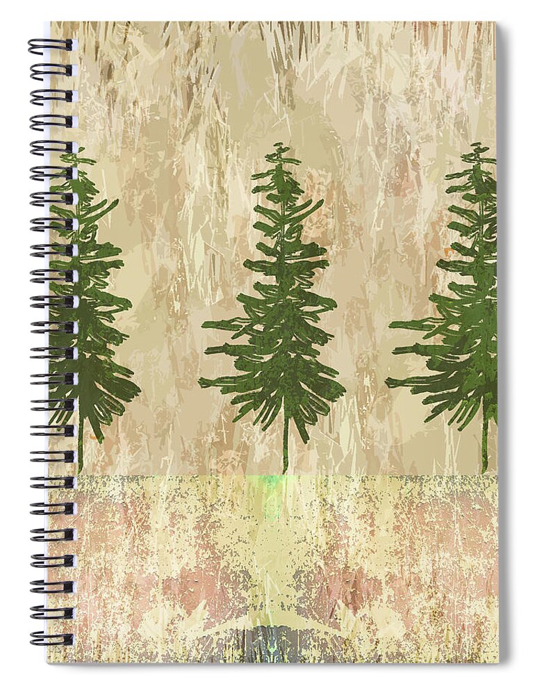 Evergreen Forest Spiral Notebook featuring the digital art Evergreen Forest Abstract by Nancy Merkle