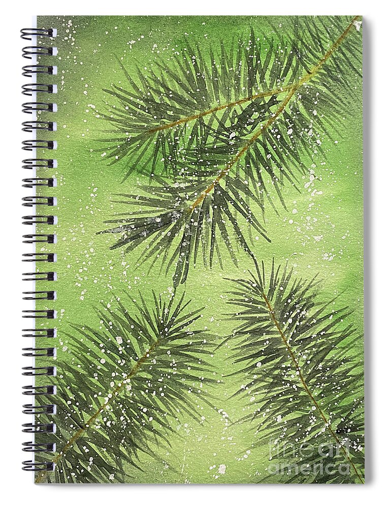 Pine Spiral Notebook featuring the painting Evergreen Trio by Lisa Neuman