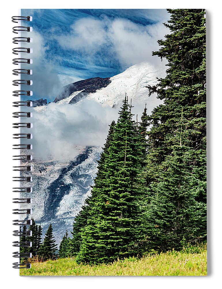 Evergreens Spiral Notebook featuring the photograph Evergreens Mountains Clouds in Washington State by Bob Slitzan