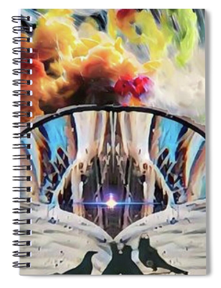  Spiral Notebook featuring the digital art ExitentialBirdMeeting by Christina Knight