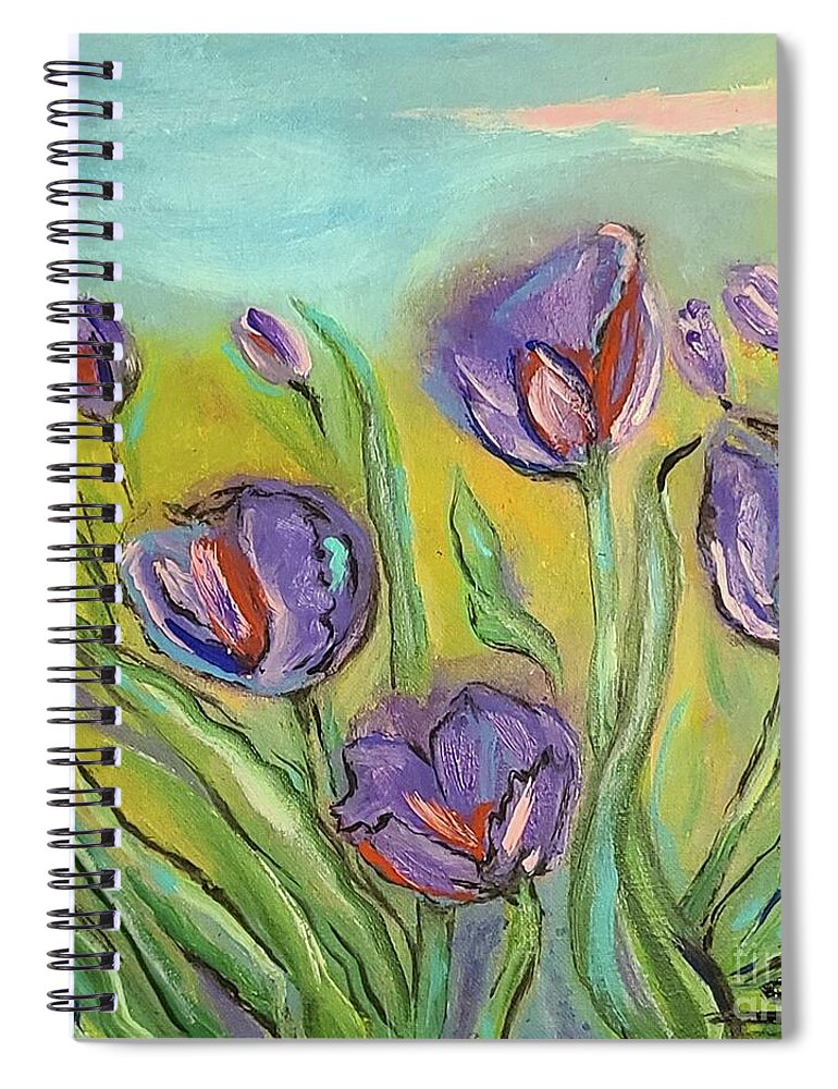 Tulips Spiral Notebook featuring the painting Exploring Tulips by Sidra Myers