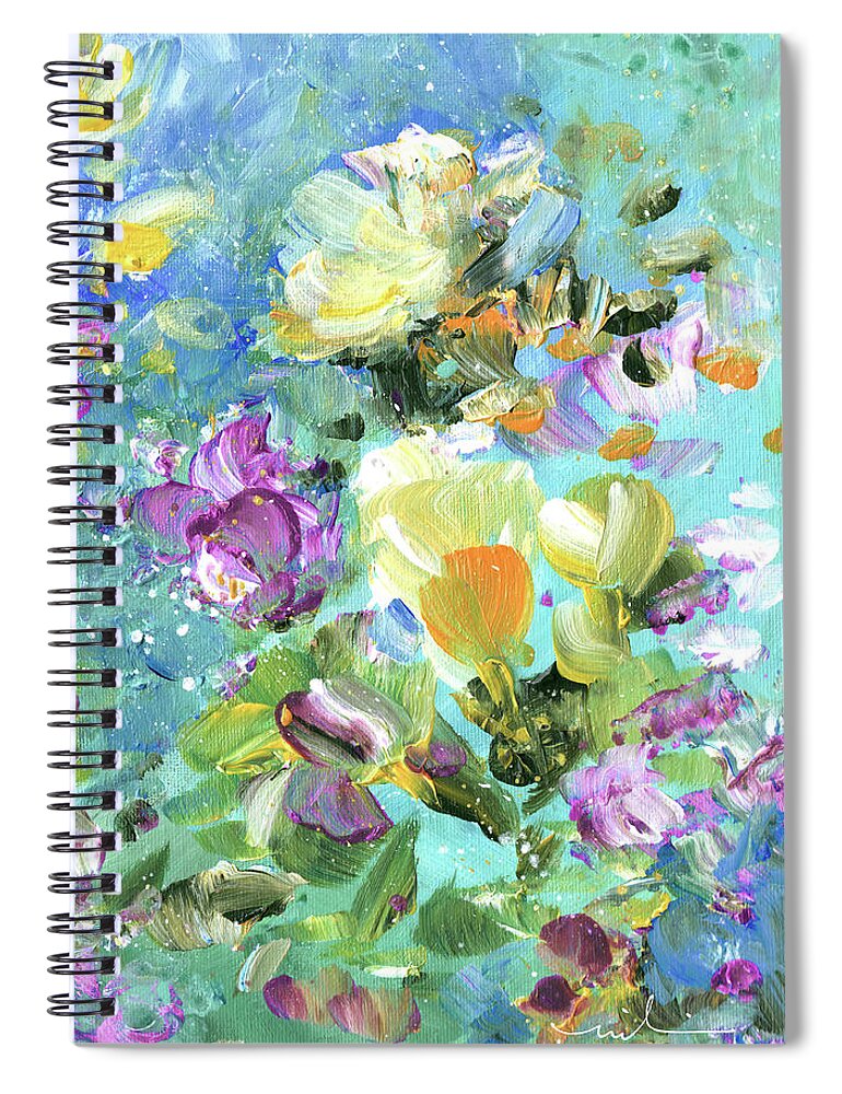 Flower Spiral Notebook featuring the painting Explosion Of Joy 22 Dyptic 02 by Miki De Goodaboom