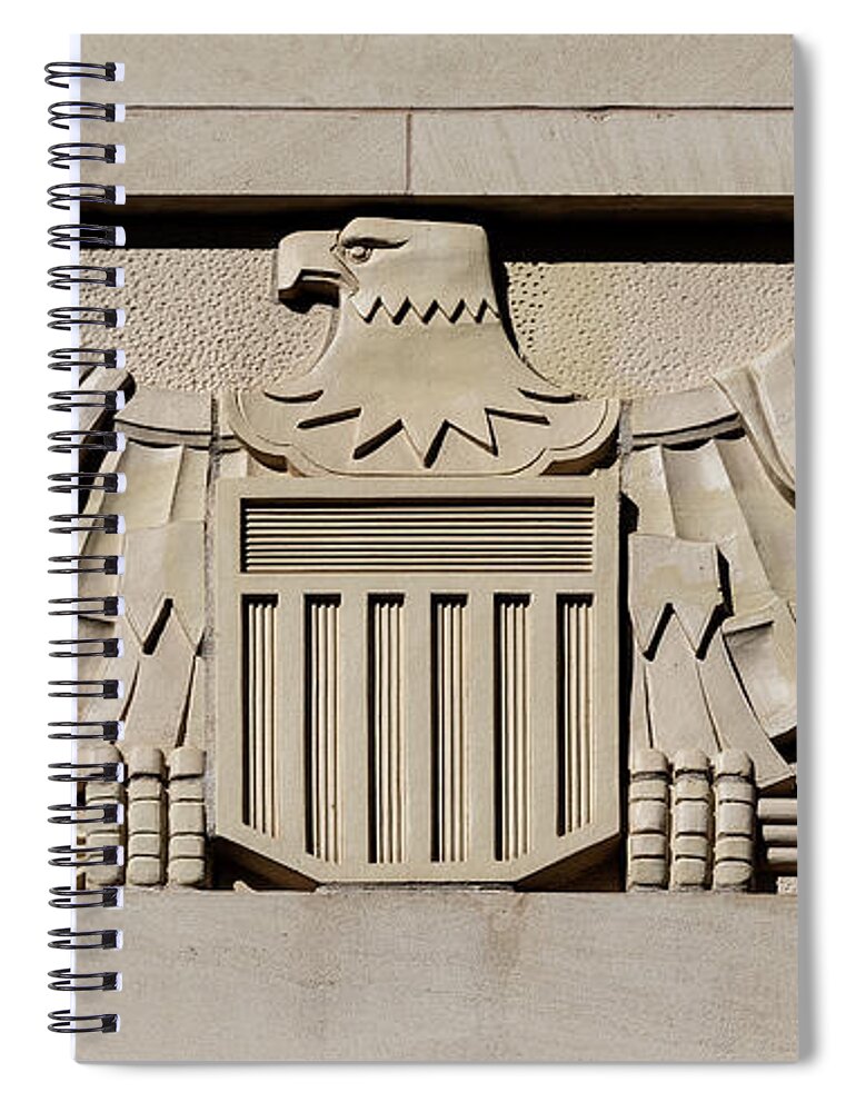 Us Symbol Spiral Notebook featuring the photograph Art Deco US Symbol. Exterior detail of El Paso Courthouse 1936 by Ikonographia - Carol Highsmith