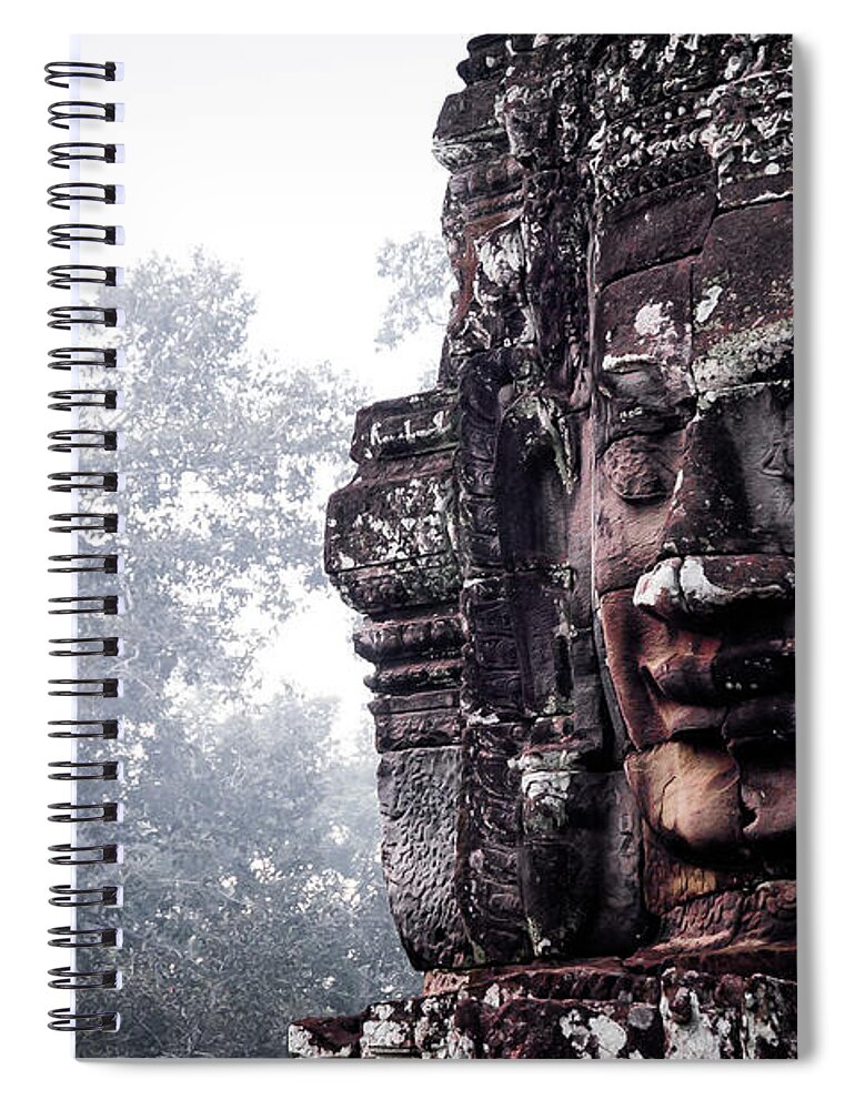 Battambang Spiral Notebook featuring the photograph Faces of Bayon in Siem Reap by Arj Munoz