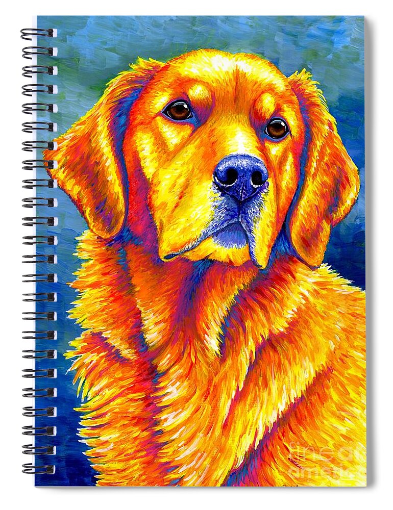 Golden Retriever Spiral Notebook featuring the painting Faithful Friend - Colorful Golden Retriever Dog by Rebecca Wang