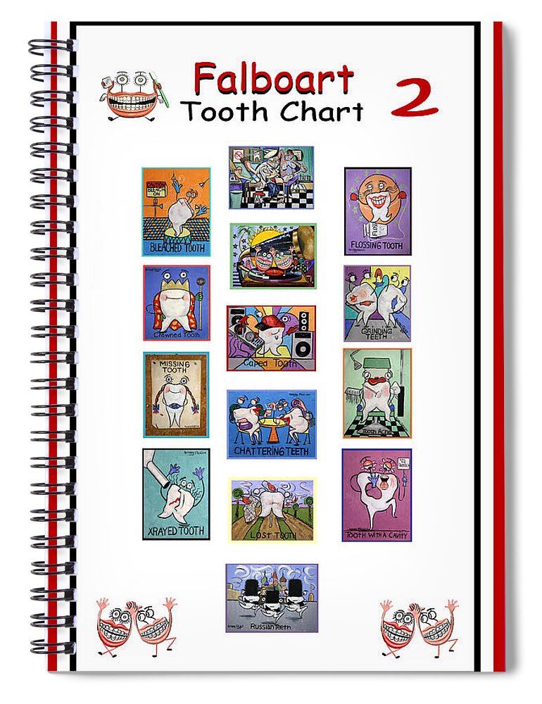 Falboart Tooth Chart 2 Spiral Notebook featuring the painting Falboart Tooth Chart 2 by Anthony Falbo