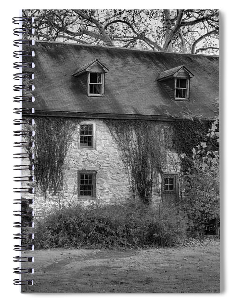 Mill Spiral Notebook featuring the photograph Fall Colors At The Old Mill Black And White by Adam Jewell