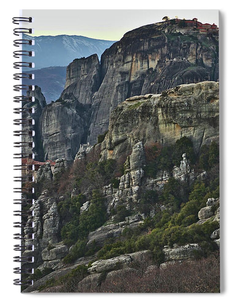 Meteora Spiral Notebook featuring the photograph Fall evening in Meteora by Sean Hannon