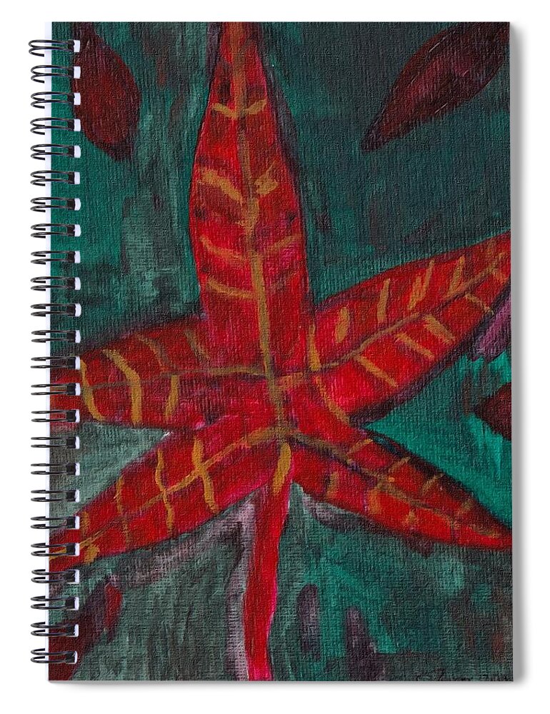 Leaf Spiral Notebook featuring the painting Fall Leaf on the Grass by Christopher Reed