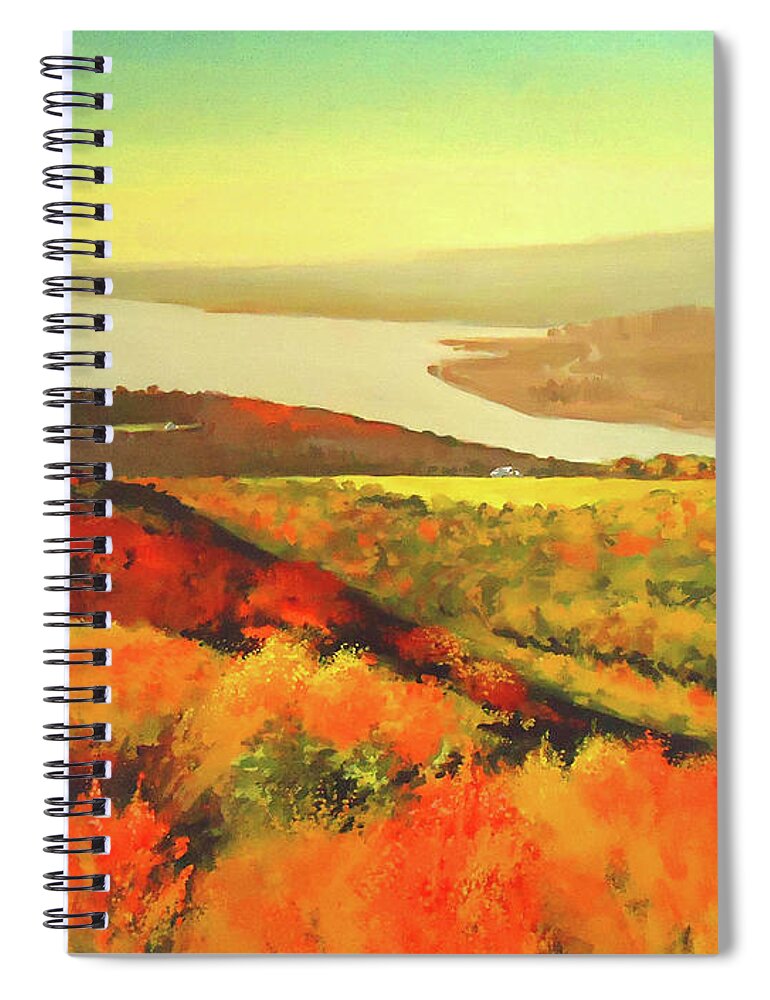 Landscape Spiral Notebook featuring the painting Fall on Hudson River - New York State by Dan Haraga