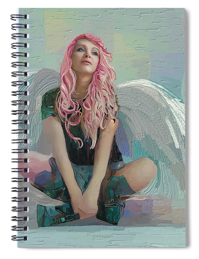 Fallen Angel Spiral Notebook featuring the mixed media Fallen Angel by Ann Leech