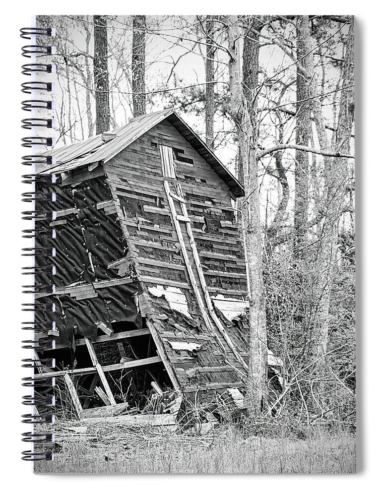 Rustic Spiral Notebook featuring the photograph Falling Down - North Carolina Tobacco Barn by Bob Decker