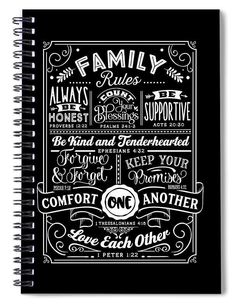 Family Spiral Notebook featuring the digital art Family Rules Verses by Sambel Pedes