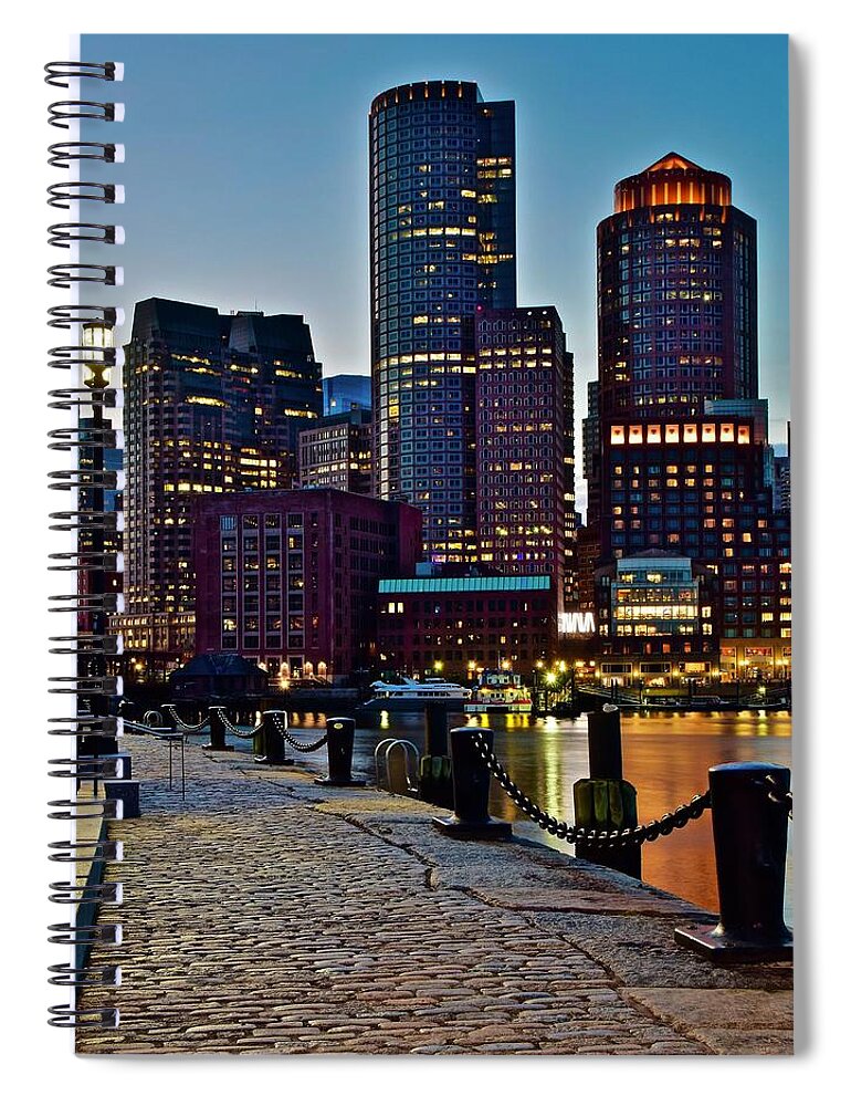 Fan Spiral Notebook featuring the photograph Fan Pier Nightscape by Frozen in Time Fine Art Photography
