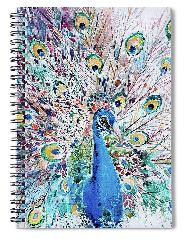 Peacock Spiral Notebook featuring the painting Fanfare by Sue Kemp