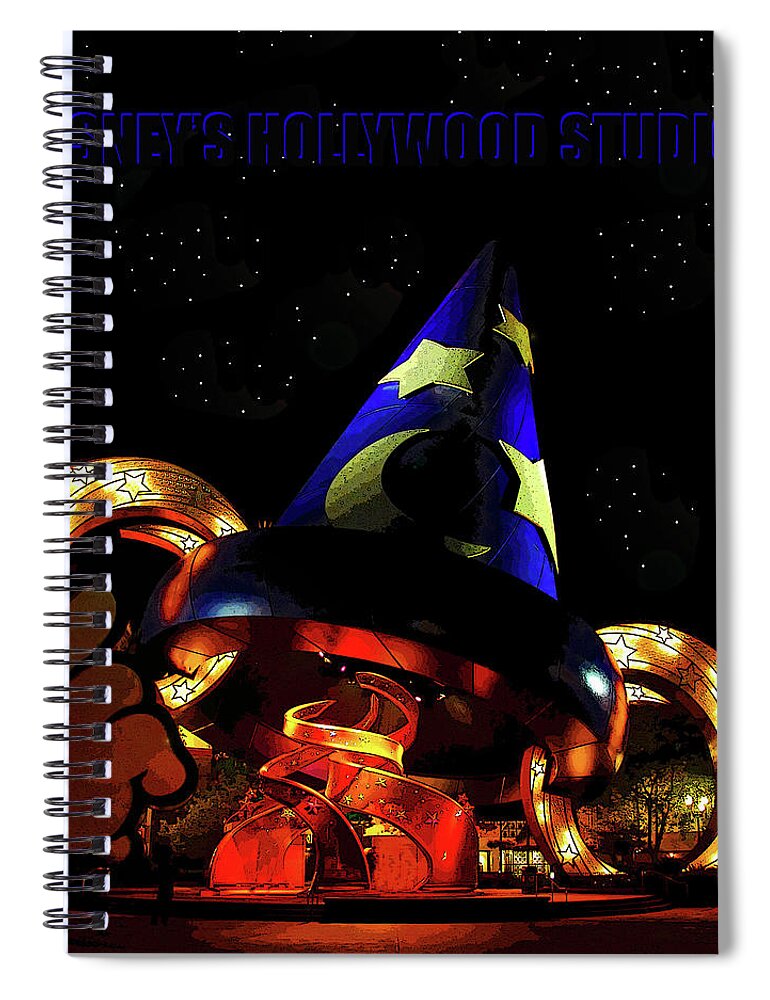 Theme Park Spiral Notebook featuring the mixed media Fantasia at Disney's Hollywood Studios with text by David Lee Thompson