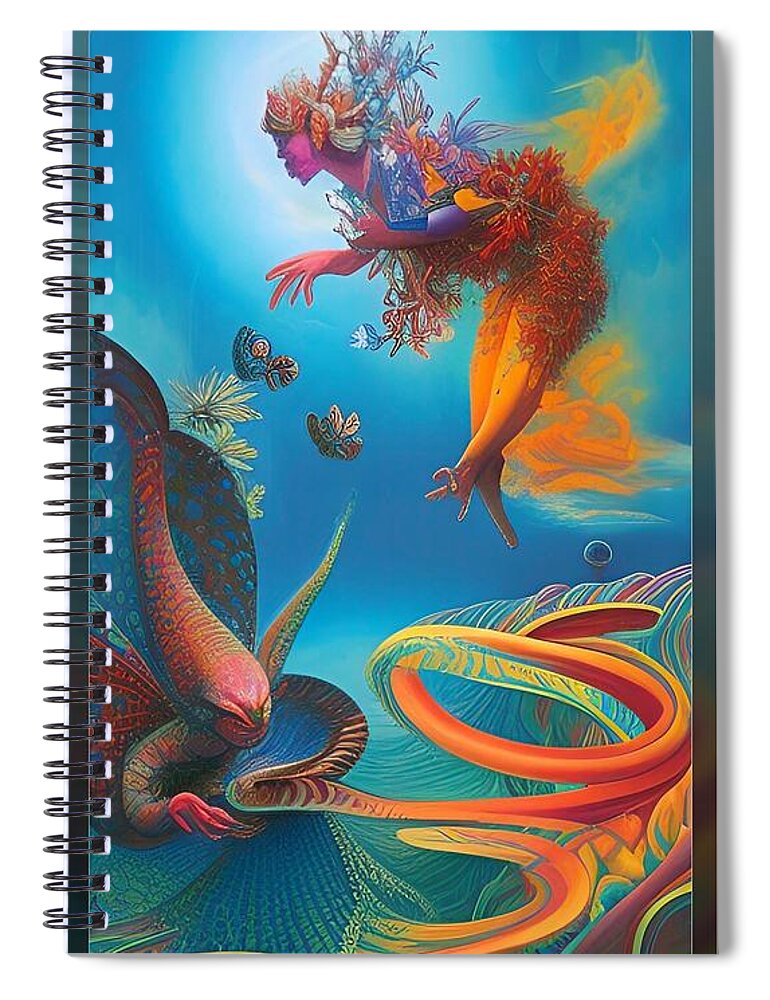 Fantasy Spiral Notebook featuring the mixed media Fantasy Figures Rule by Nancy Ayanna Wyatt