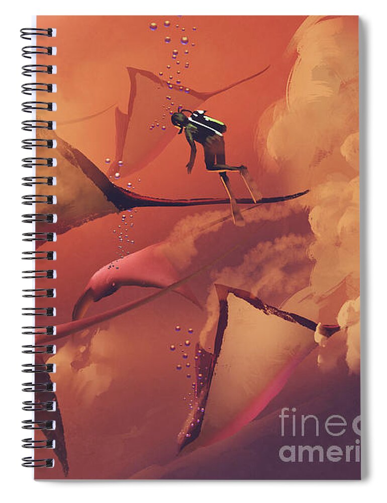 Acrylic Spiral Notebook featuring the painting Fantasy Mantas by Tithi Luadthong