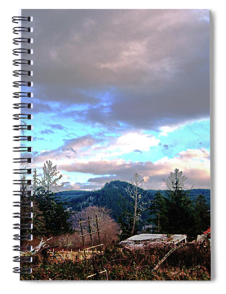 Landscape Spiral Notebook featuring the digital art Farm Life Digital Decay by Chriss Pagani