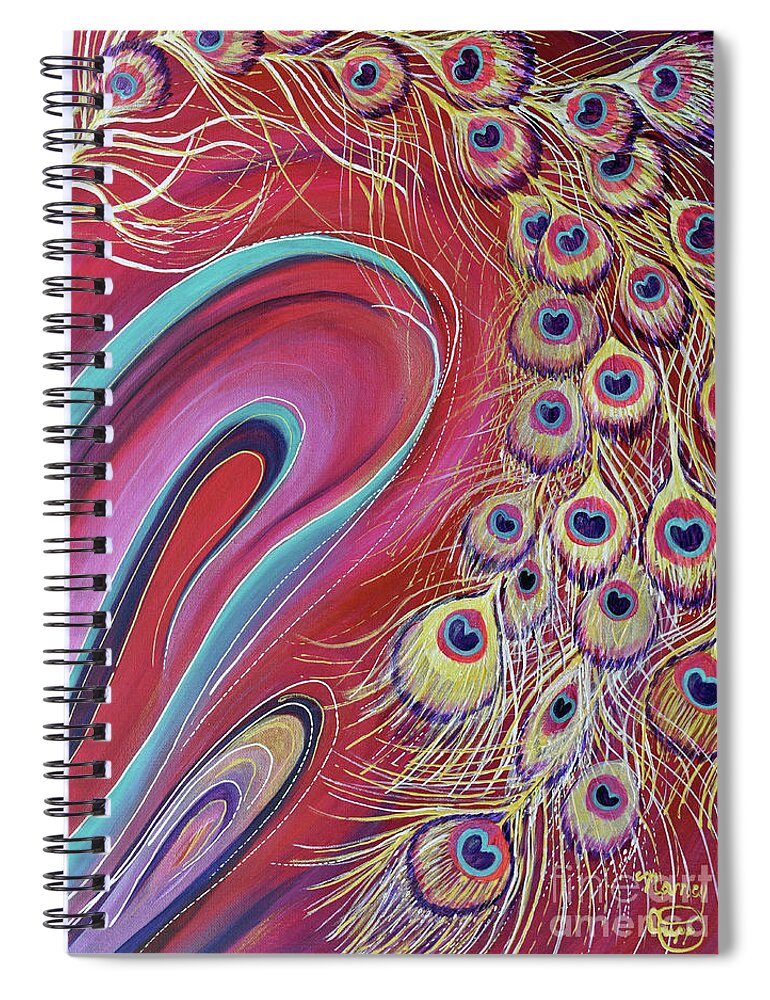 Gold Spiral Notebook featuring the painting Feather Dance by Nancy Cupp