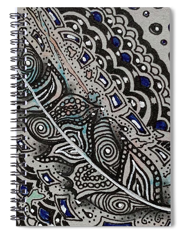 Feather Spiral Notebook featuring the mixed media Feather of Regeneration and Mystical Realm by Brenna Woods