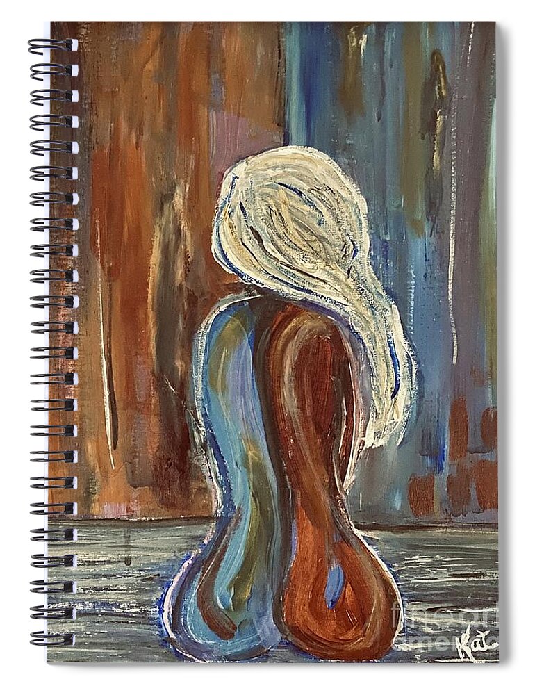 Woman Exposed Red Blue Spiral Notebook featuring the painting Feeling Exposed by Kathy Bee