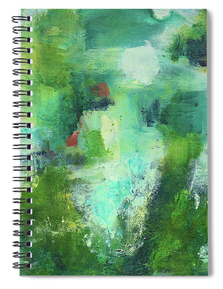 Abstract Spiral Notebook featuring the painting Feeling Green by Maria Meester