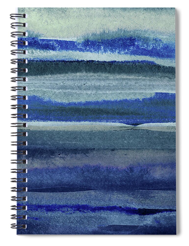 Blue Contemporary Abstract Lines For Home Interior Décor Spiral Notebook featuring the painting Feeling Ocean And Sea Beach Coastal Art Organic Watercolor Abstract Lines VI by Irina Sztukowski