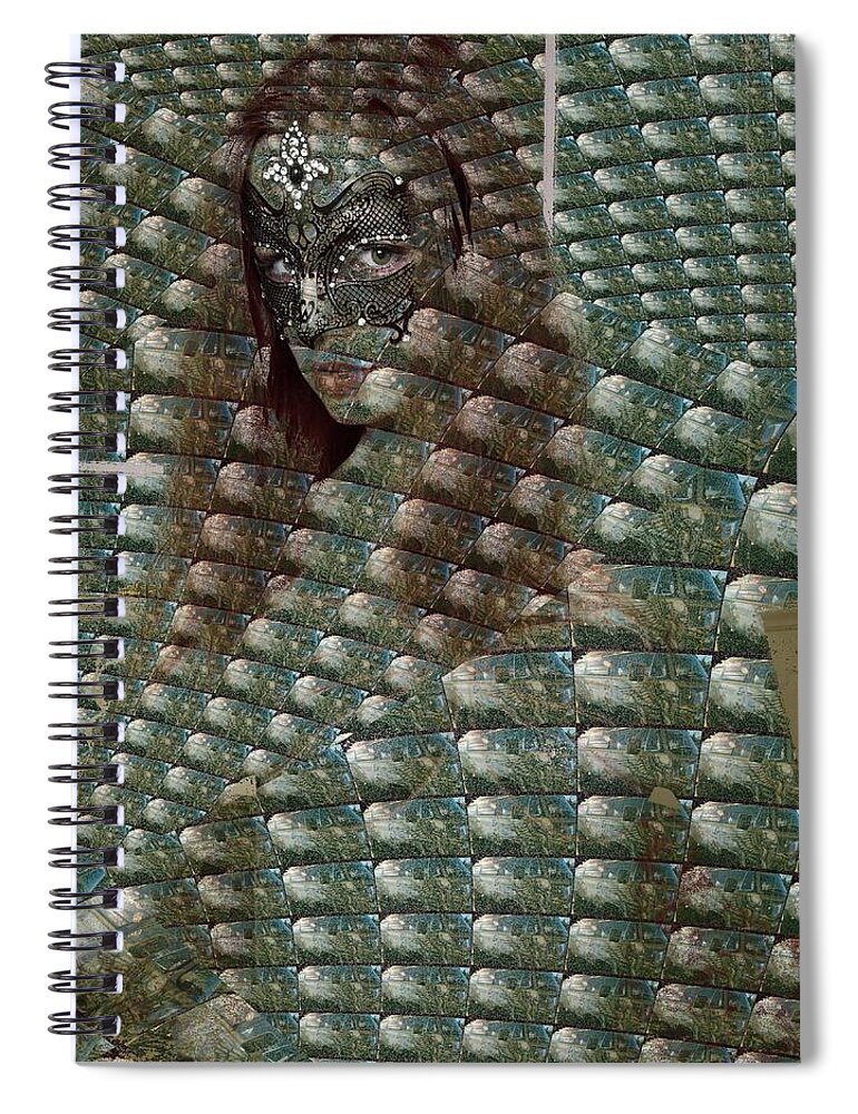 Oifii Spiral Notebook featuring the mixed media Femme Masquee Metal Forces by Stephane Poirier