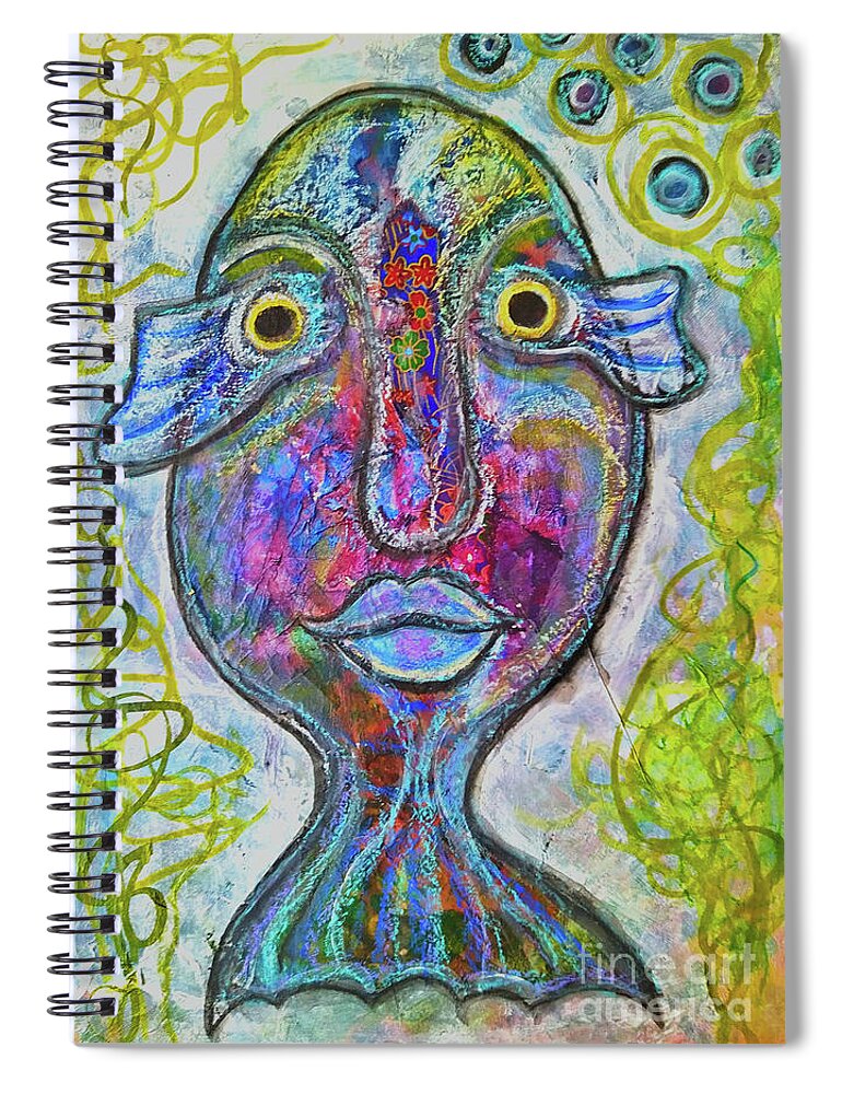 Femme Spiral Notebook featuring the mixed media Femme Poisson by Mimulux Patricia No