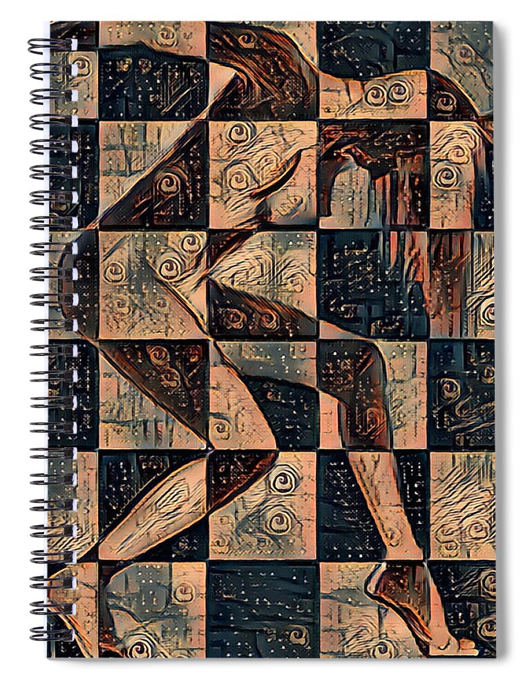Woman Spiral Notebook featuring the painting Feng Shui Survive Nude Woman Checkered 2 Metal Gold by Tony Rubino