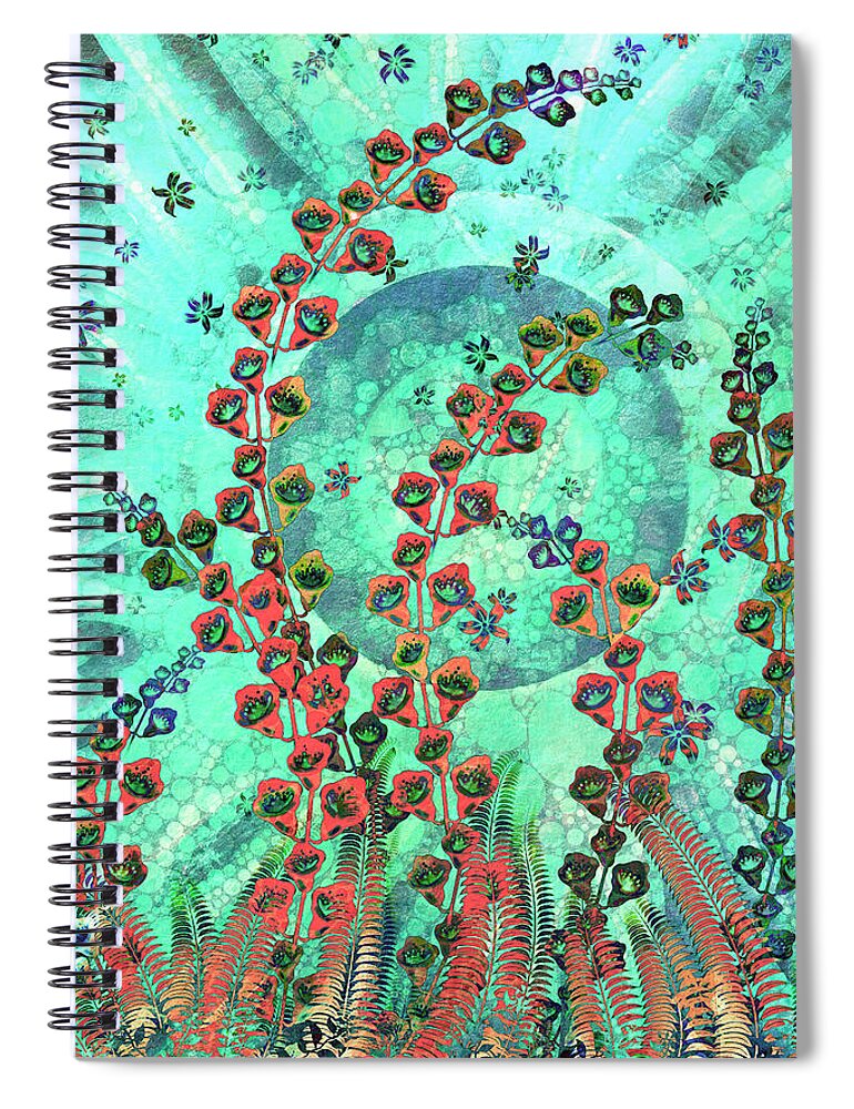 Ferns Spiral Notebook featuring the digital art Ferns and Foxgloves by Peggy Collins