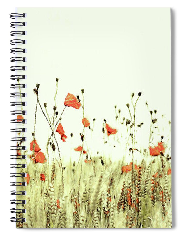 Field Of Coral Poppies Spiral Notebook featuring the digital art Field of Coral Poppies by Susan Maxwell Schmidt