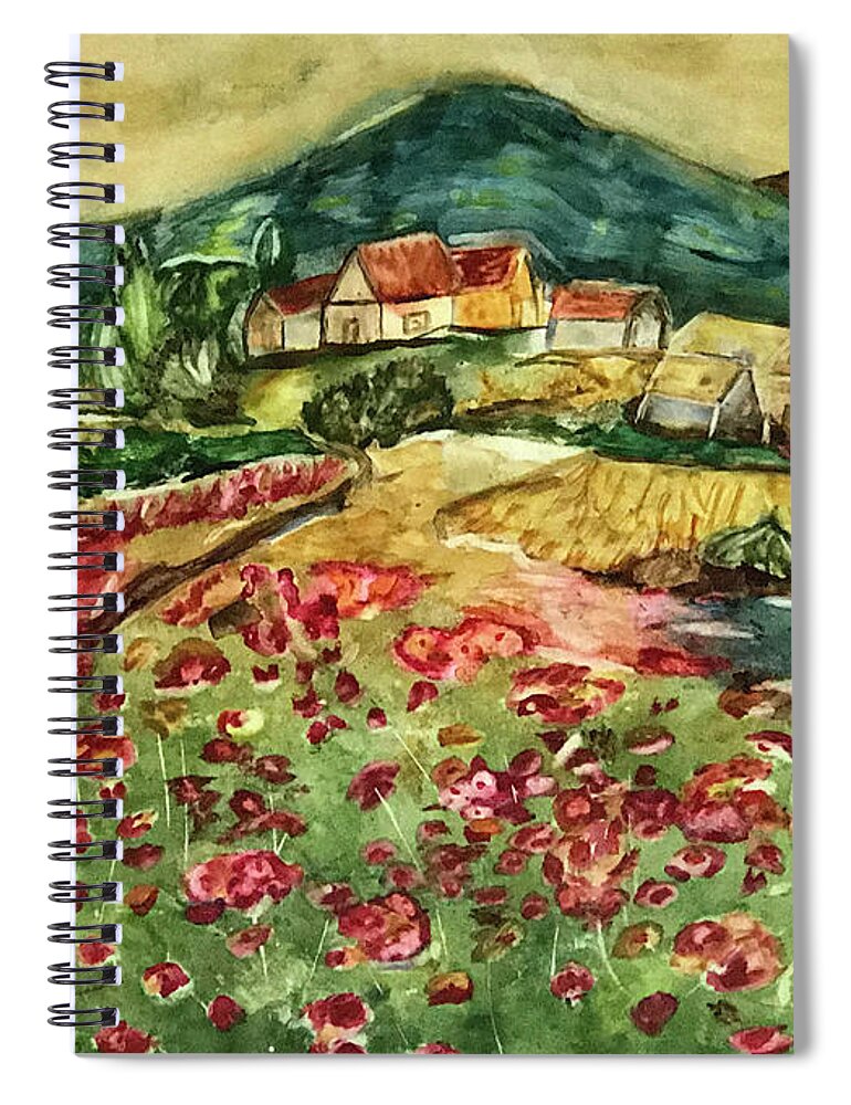 Field Spiral Notebook featuring the painting Field of Poppies by Genevieve Holland