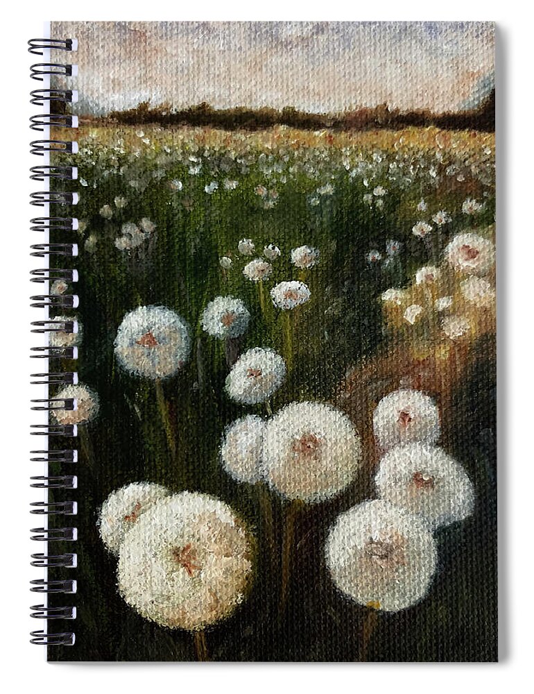Dandelion Spiral Notebook featuring the painting Field of Wishes by Tracy Hutchinson