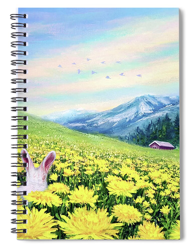 Dandelion Spiral Notebook featuring the painting Field of Wishes  by Yoonhee Ko