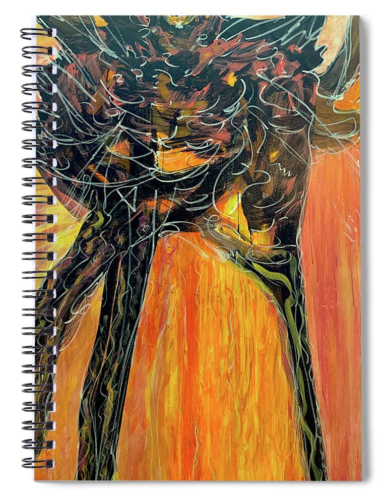 Alien Spiral Notebook featuring the painting Fiery Orange by Leslie Porter