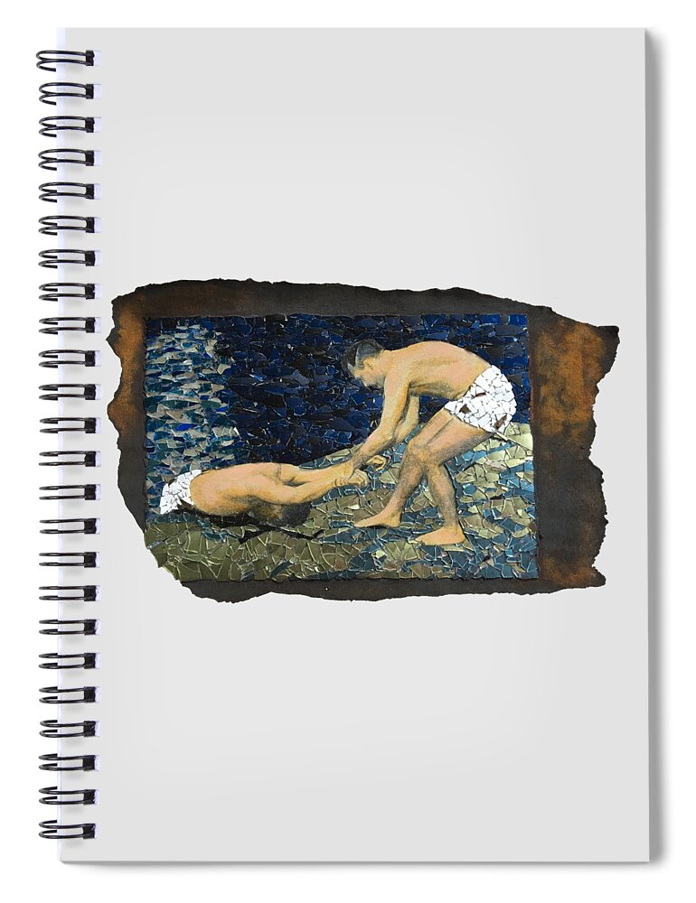 Glass Spiral Notebook featuring the mixed media Fig. 99. Lift onto dock. Upper body inboard. by Matthew Lazure